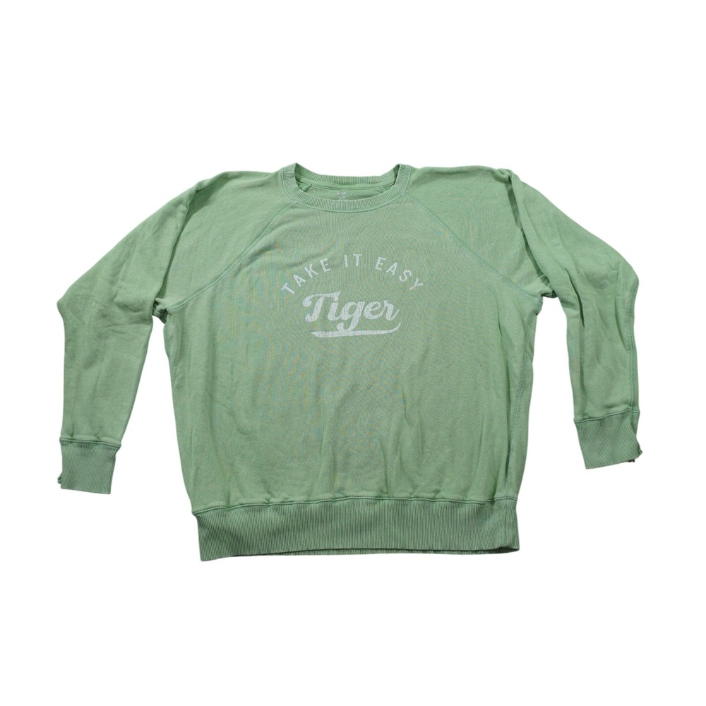 Aerie Take It‎ Easy Tiger Graphic Sweatshirt Sage Green Raglan Sleeve Womens M